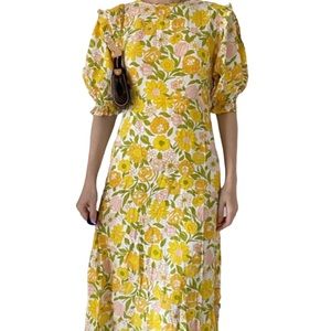 NWT Faithfull the Brand Jean Marie Midi Floral Dress L